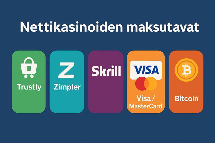 nettikasinoiden maksutapoihin kuuluvat mm. Trustly, Zimpler, Skrill, Visa, Mastercard ja Bitcoin